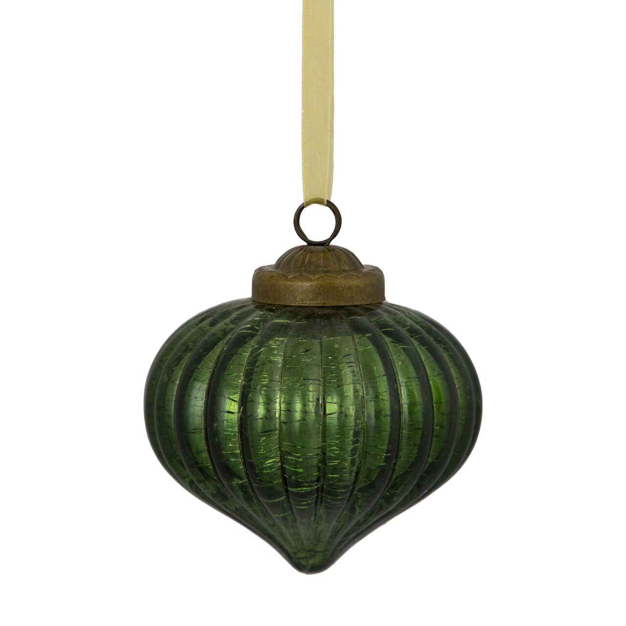 Northlight 3&#x22; Green Crackle Glass Onion Christmas Ornament